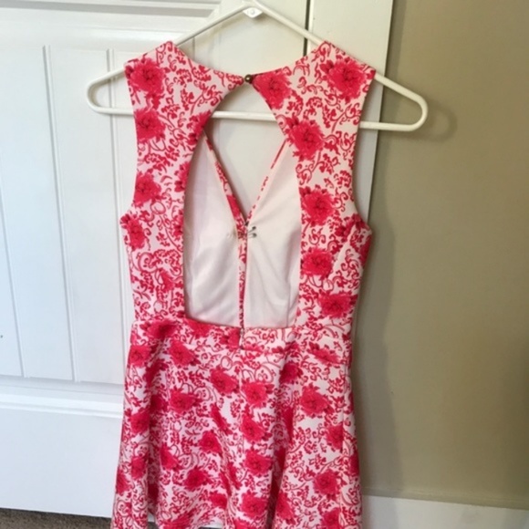 Lulu's Deep V Neck Floral Hot Pink OpenBack Romper - Picture 2 of 5